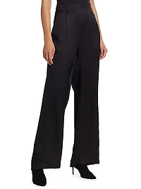 Pleated Satin Wide-Leg Pants