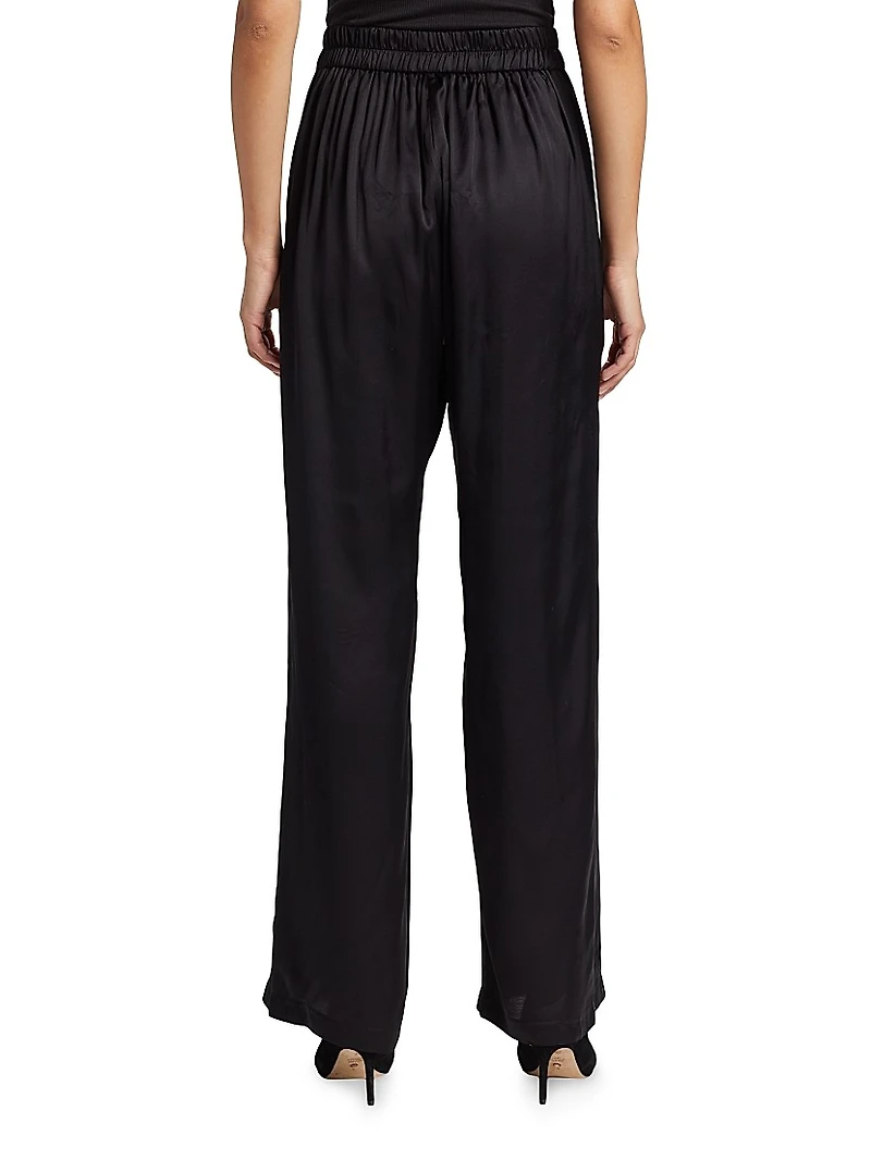 Pleated Satin Wide-Leg Pants