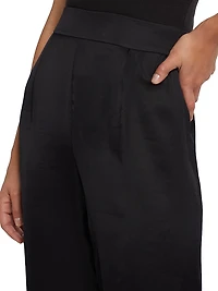 Pleated Satin Wide-Leg Pants