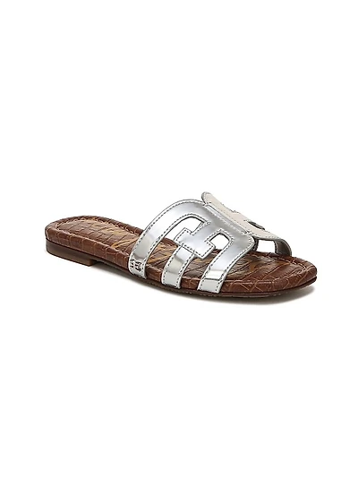 Little Girl's & Girl's Faux Metallic Leather Slide Sandals