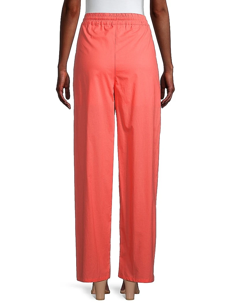 Drawstring Cotton Wide Crop Pants