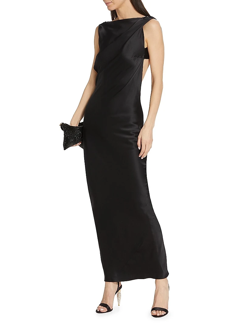 Pierre Silk Satin Cowl Back Gown