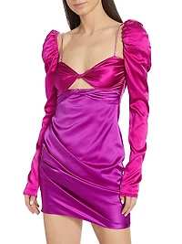 Two-Tone Silk Satin Twist-Front Minidress