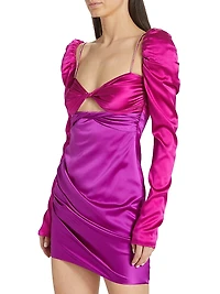 Two-Tone Silk Satin Twist-Front Minidress