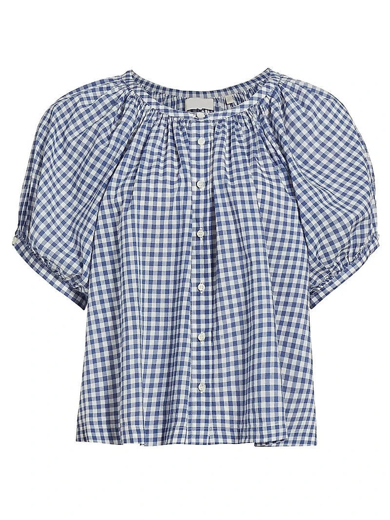 June Gingham Puff-Sleeve Top