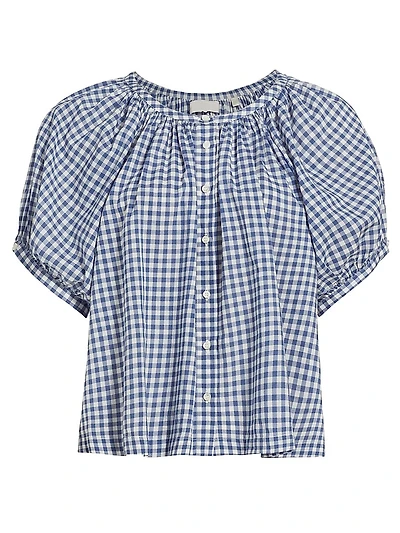 June Gingham Puff-Sleeve Top