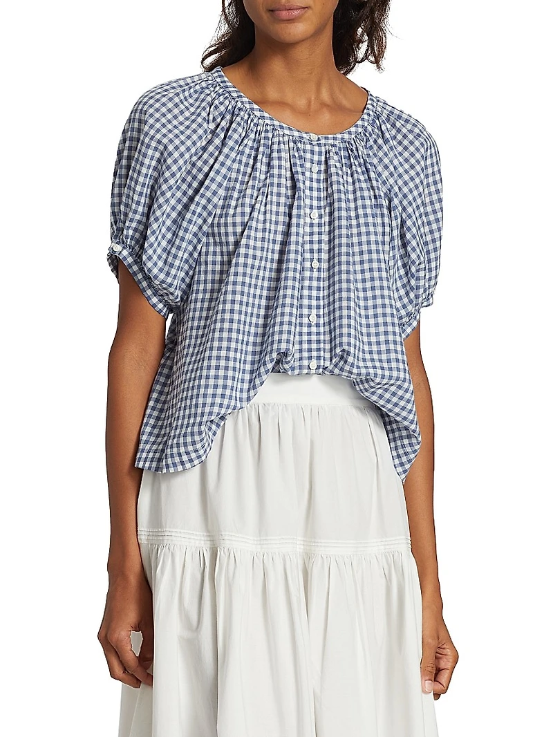 June Gingham Puff-Sleeve Top