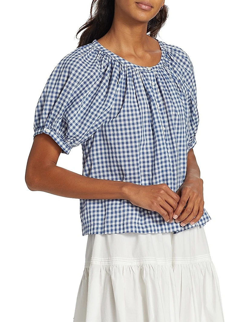 June Gingham Puff-Sleeve Top