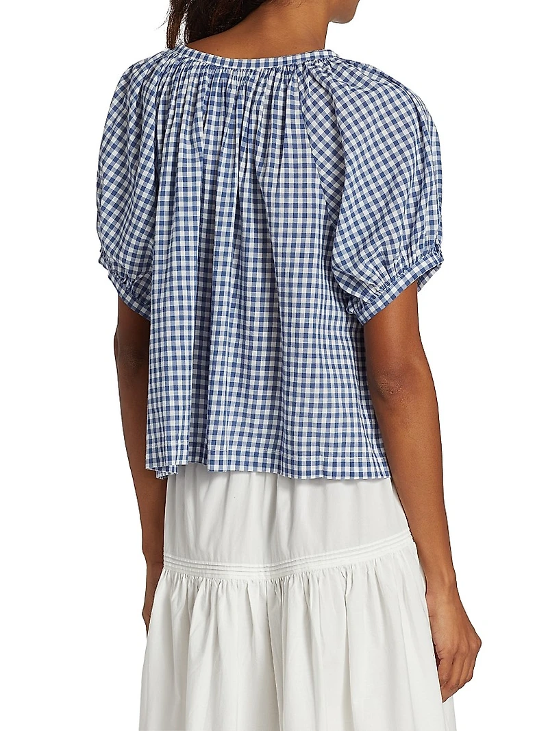 June Gingham Puff-Sleeve Top