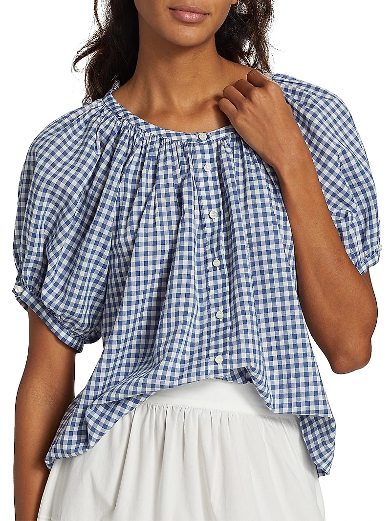 June Gingham Puff-Sleeve Top