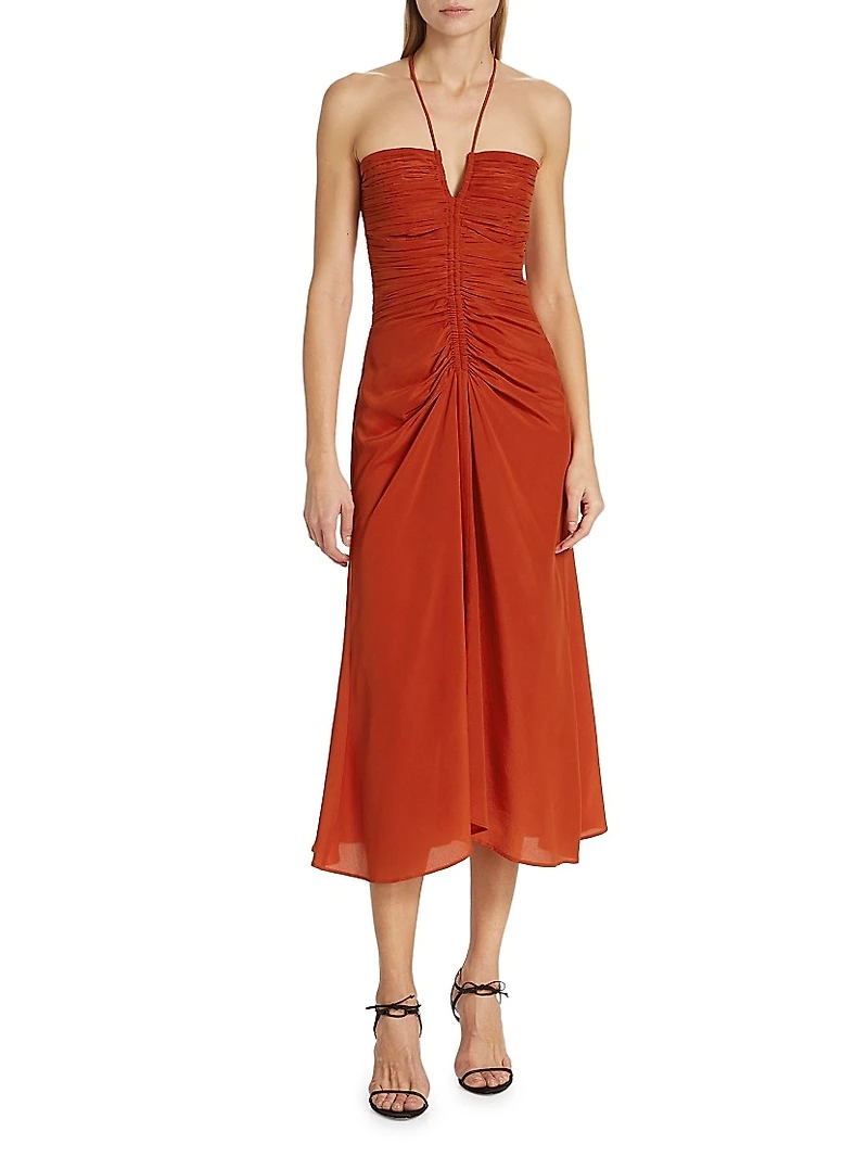 Cachi Toribia Ruched Silk Midi-Dress