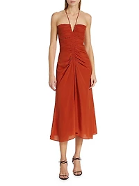 Cachi Toribia Ruched Silk Midi-Dress