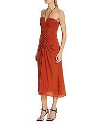 Cachi Toribia Ruched Silk Midi-Dress