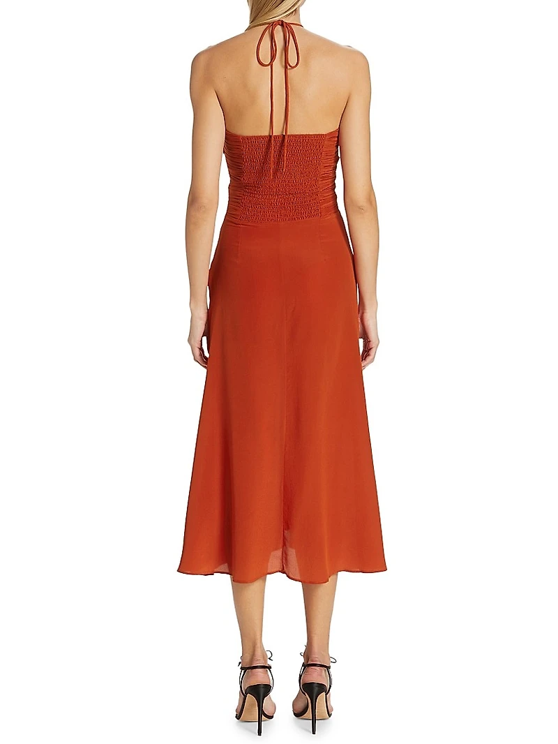 Cachi Toribia Ruched Silk Midi-Dress