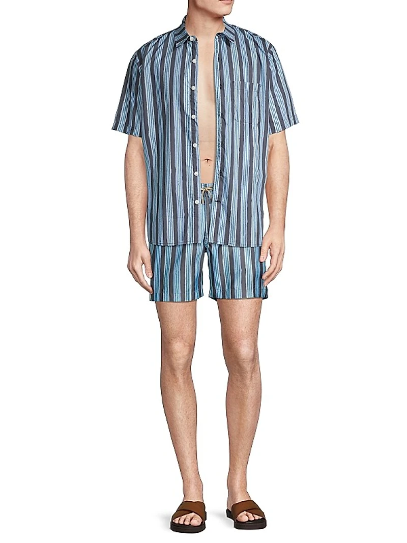 Blurry Stripes Printed Cotton Shirt