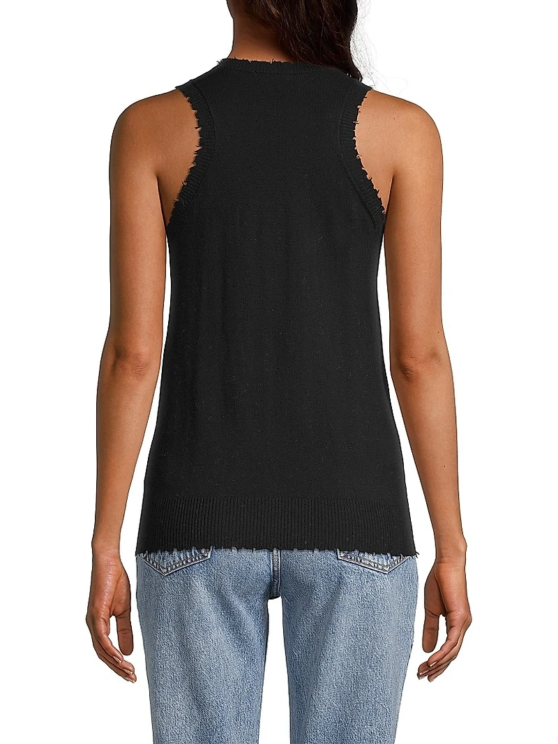 Frayed Cotton-Blend Sweater Tank