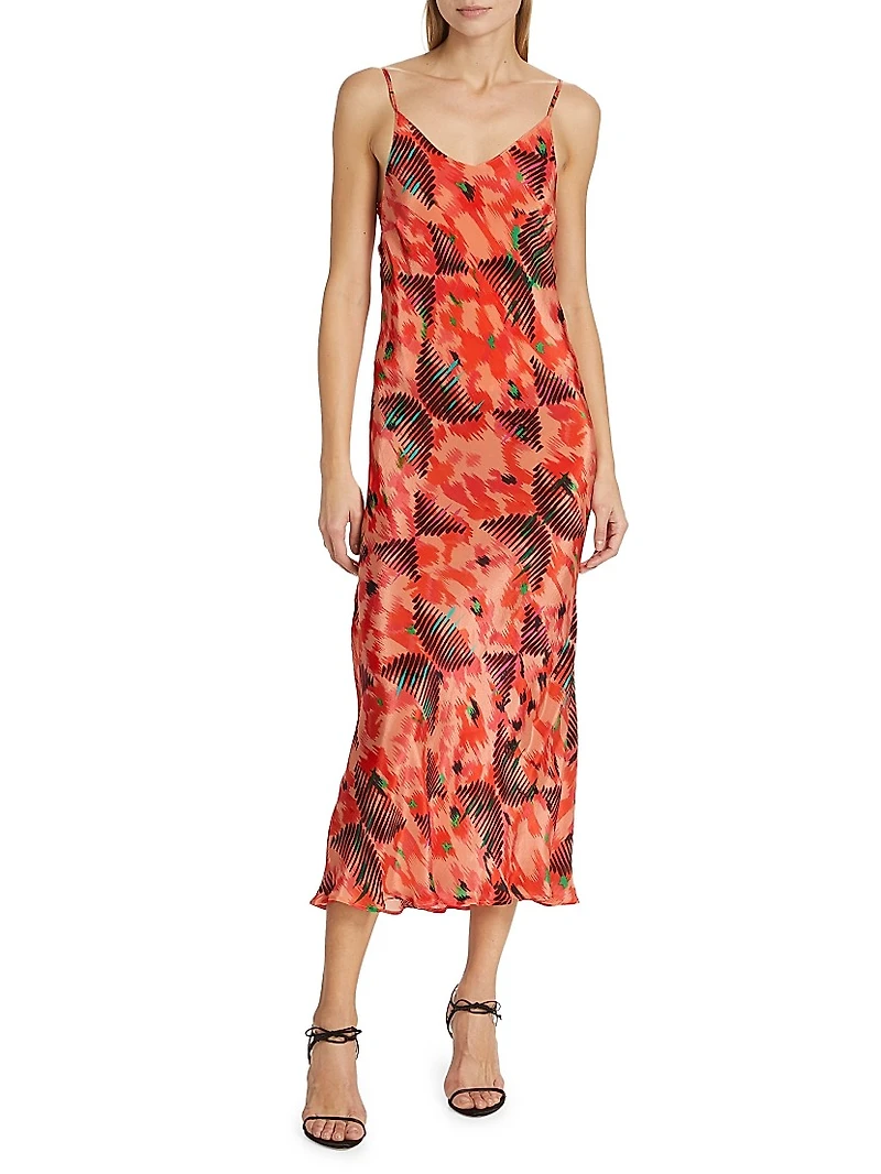 Chalten Isabel Global-Print Crepe Bias-Cut Slipdress
