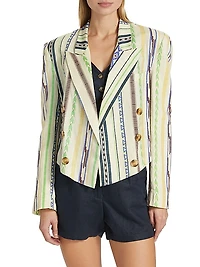 Chascomus Yara Striped Cotton-Linen Double-Breasted Blazer