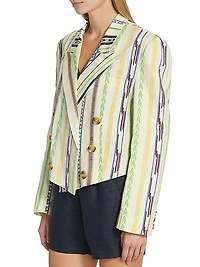 Chascomus Yara Striped Cotton-Linen Double-Breasted Blazer