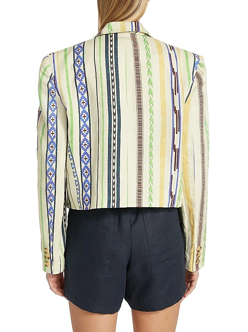 Chascomus Yara Striped Cotton-Linen Double-Breasted Blazer