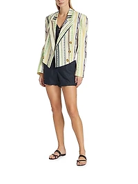 Chascomus Yara Striped Cotton-Linen Double-Breasted Blazer