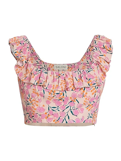 Trish Floral Crepe Ruffled Crop Top