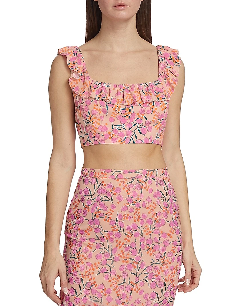 Trish Floral Crepe Ruffled Crop Top