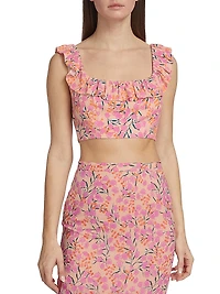 Trish Floral Crepe Ruffled Crop Top