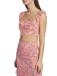 Trish Floral Crepe Ruffled Crop Top