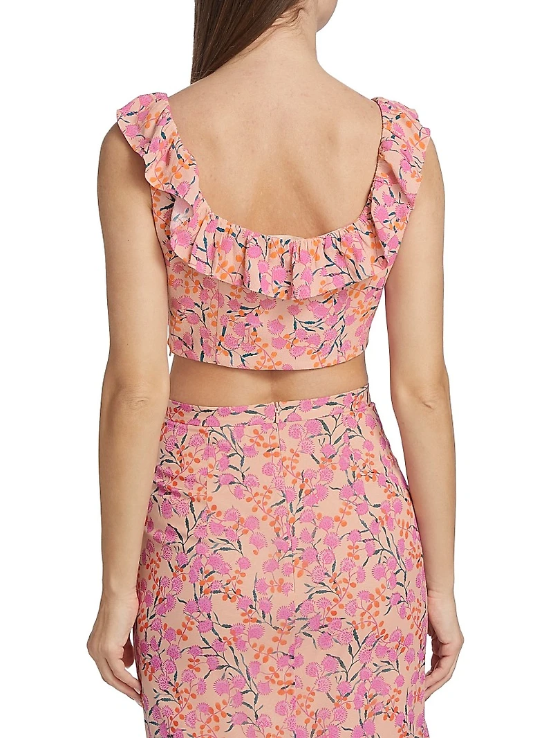 Trish Floral Crepe Ruffled Crop Top