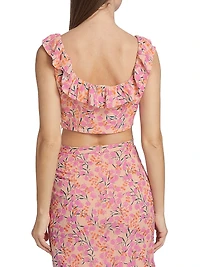 Trish Floral Crepe Ruffled Crop Top