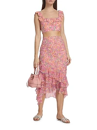 Trish Floral Crepe Ruffled Crop Top