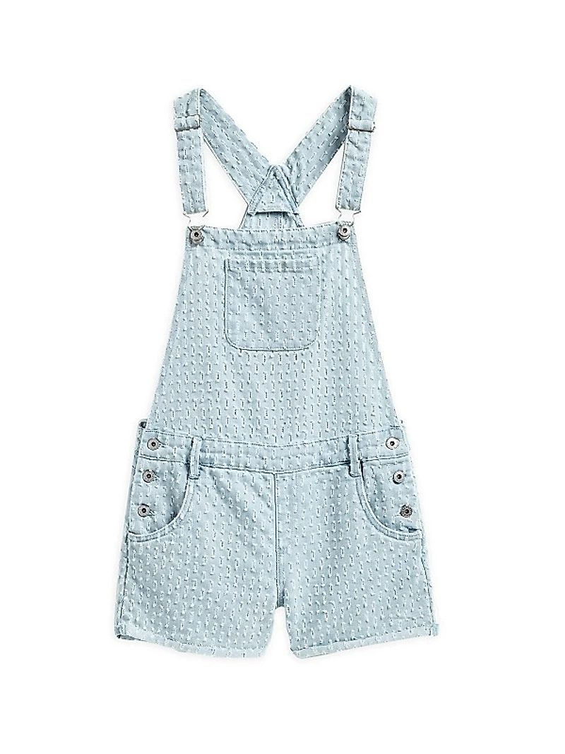 Little Girl's & Girl's Needle Punch Denim Short Overalls