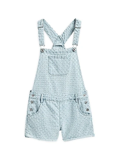 Little Girl's & Girl's Needle Punch Denim Short Overalls