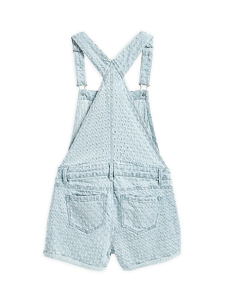 Little Girl's & Girl's Needle Punch Denim Short Overalls
