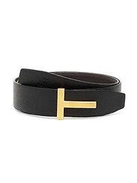 Ridged T Buckle Reversible Leather Belt