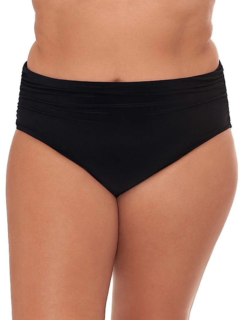 Plus Ruched High-Waisted Bikini Bottom