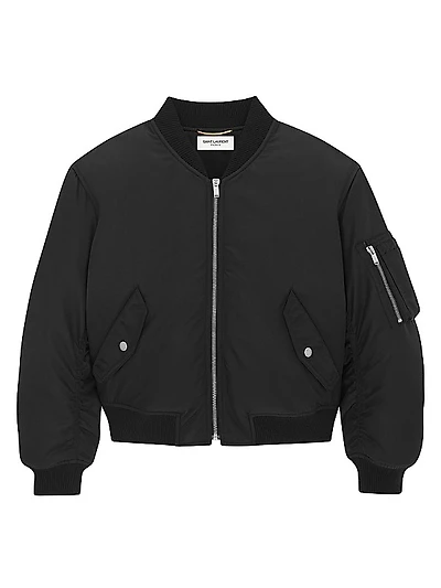 Oversized Cropped Bomber Jacket in Nylon