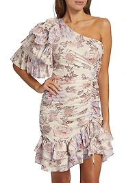 Desa Asymmetric Ruffled Cotton-Blend Minidress