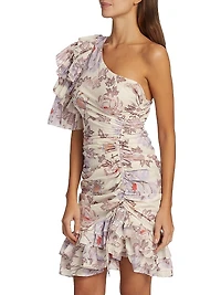 Desa Asymmetric Ruffled Cotton-Blend Minidress