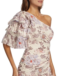 Desa Asymmetric Ruffled Cotton-Blend Minidress