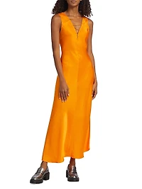 Stripe Satin Lace-Up Midi-Dress