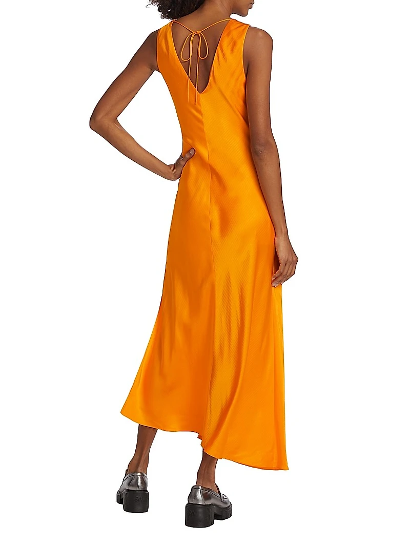 Stripe Satin Lace-Up Midi-Dress