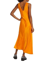 Stripe Satin Lace-Up Midi-Dress