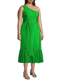 Fiorella One-Shoulder Silk Midi-Dress