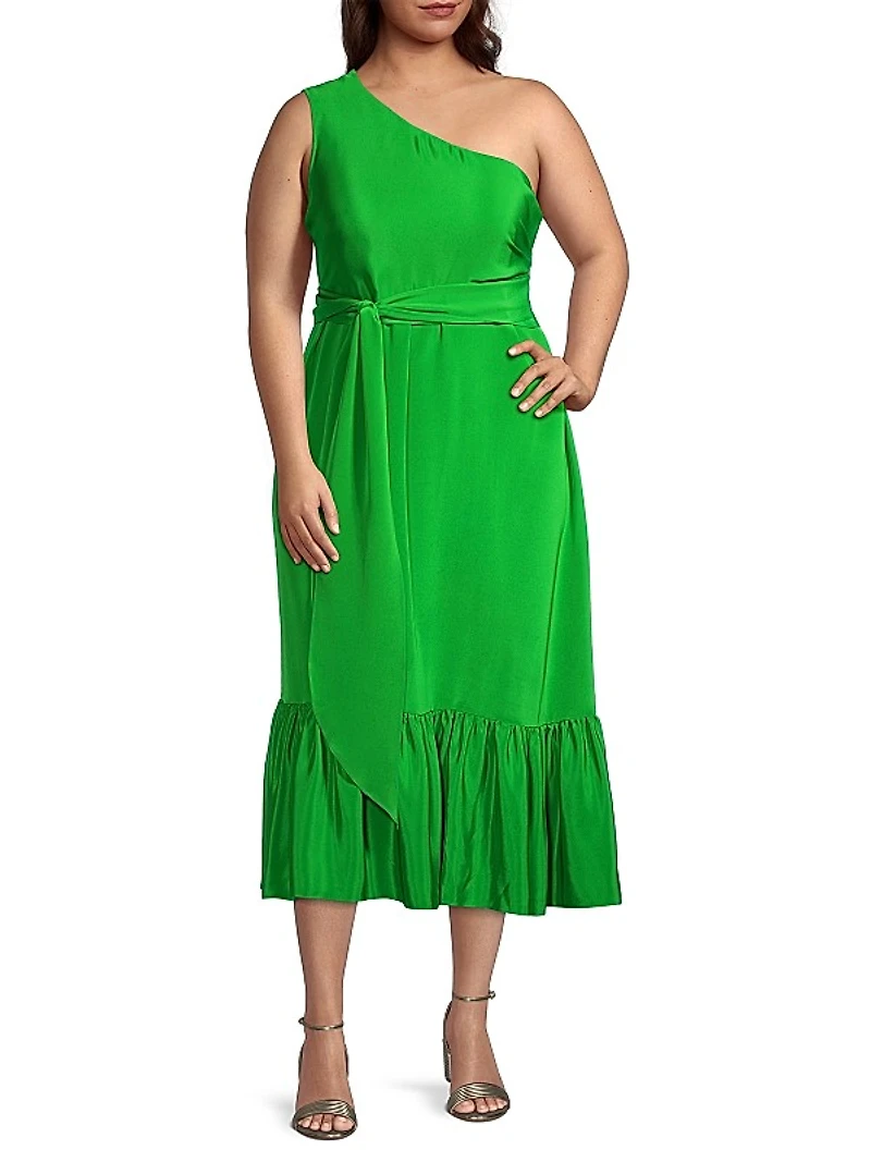 Fiorella One-Shoulder Silk Midi-Dress