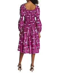 Shola Smocked Puff-Sleeve Midi-Dress