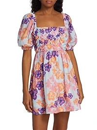 Lucia Floral Puff-Sleeve Minidress