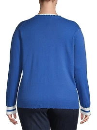 Knit Striped-Cuff Cardigan