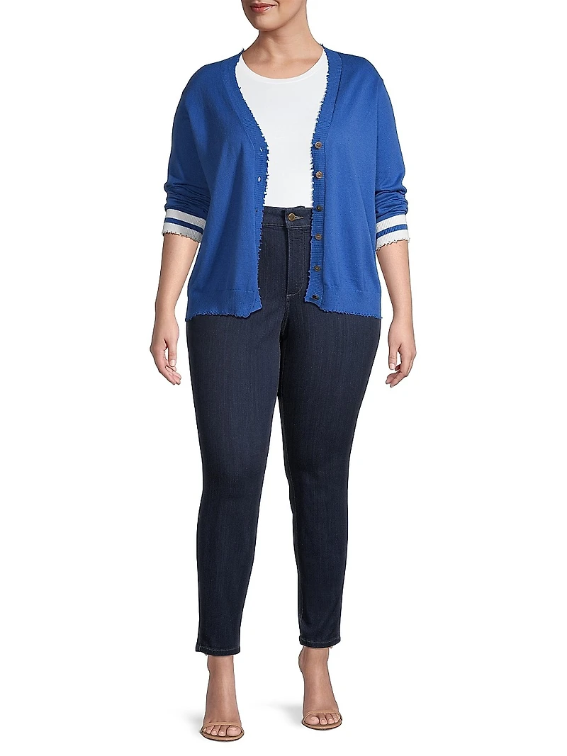 Knit Striped-Cuff Cardigan